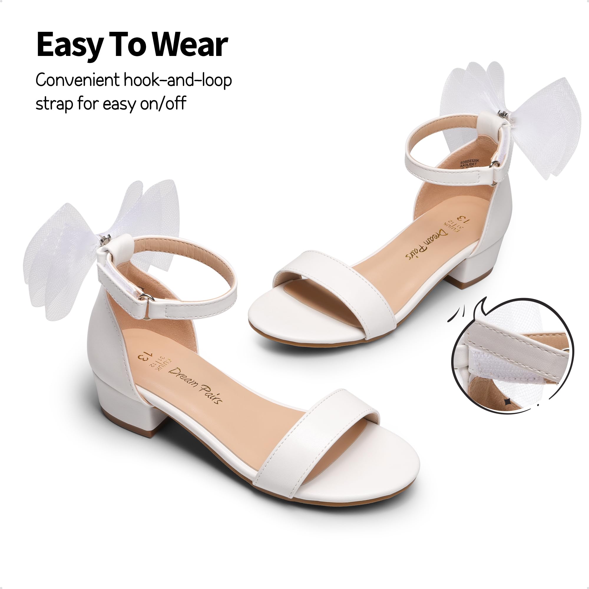**Dream Pairs Girls' Low Heel Sandals with Interchangeable Bow & Flower Ankle Straps – Comfortable Dress Pumps for Weddings, Parties & Special Occasions**    *(Perfect for flower girls, birthday celebrations, and formal events – stylish & versatile for little and big kids!)*
