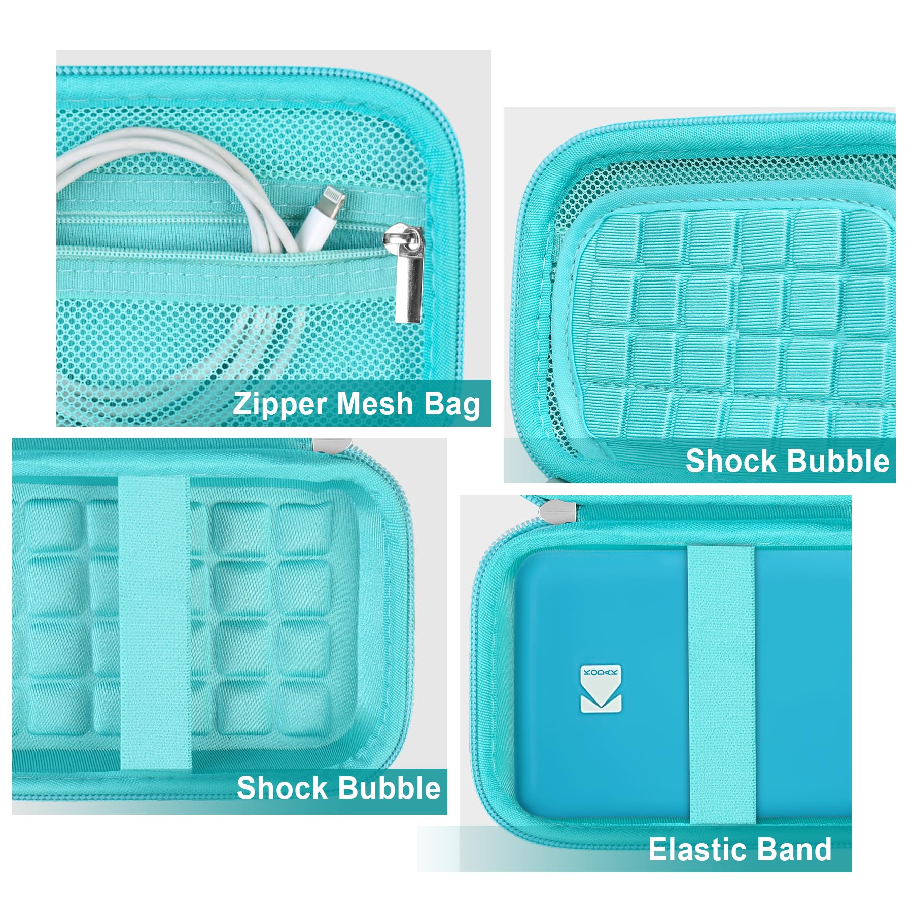 Durable Hard Carrying Case for KODAK Step Color Instant Photo Printer - Wireless Bluetooth Portable Smartphone Printer with Zipper Mesh Pocket (Fits USB Cable & Photo Paper) - Green - Perfect for Travel, Parties & Home Photo Printing