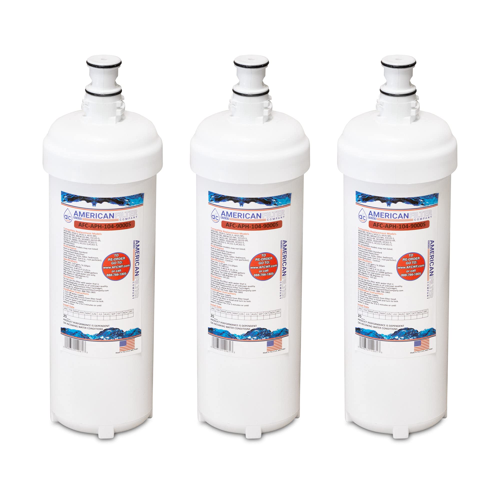 3 Pack AFC Water Filter Replacement - Model AFC-APH-104-9000S, Compatible with 3M BREW125-MS Filter | Perfect for Refrigerators, Coffee Makers & Home Water Filtration Systems