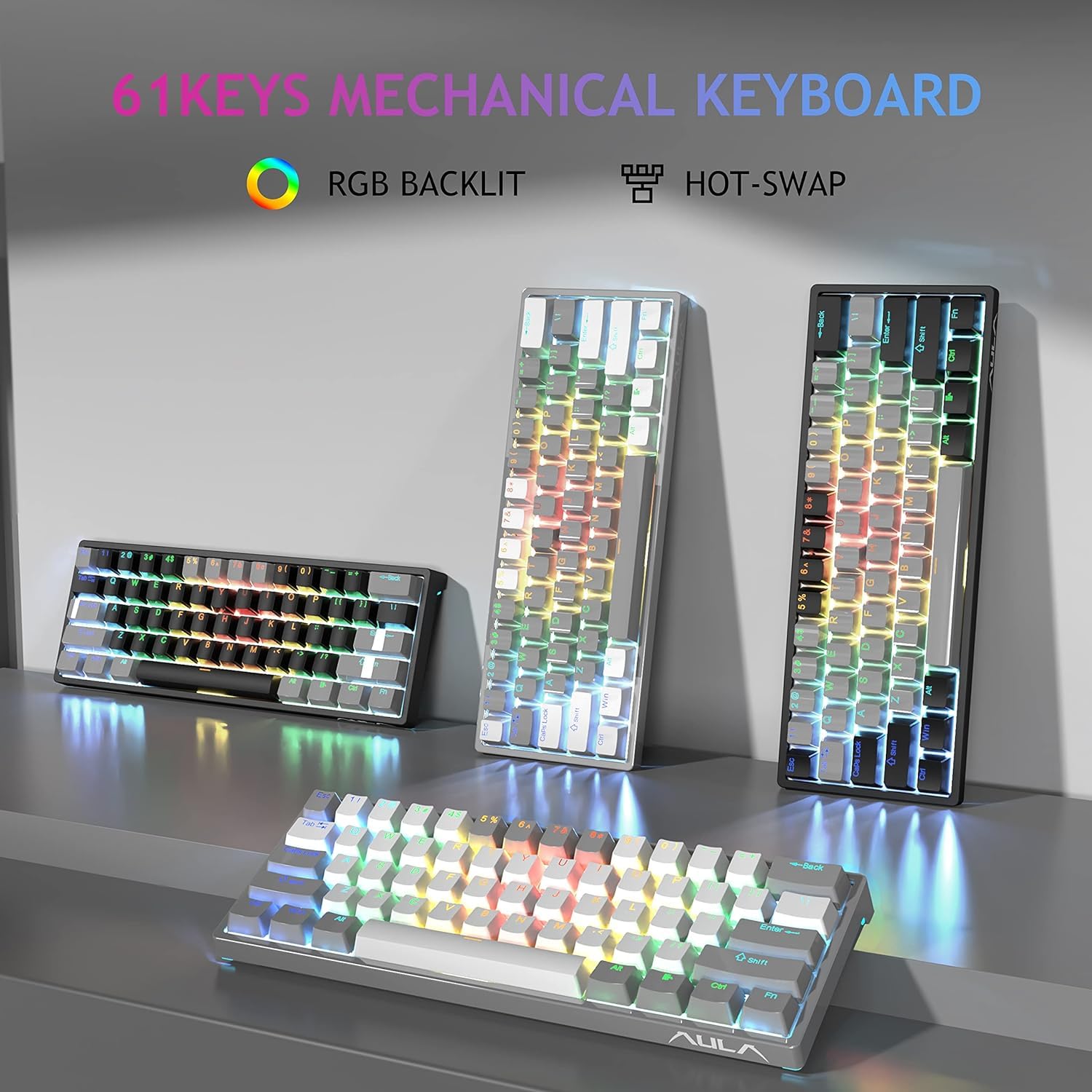 AULA F3261 60% Compact Mechanical Gaming Keyboard - RGB Backlit, Brown Switches, Wired USB for PC, Tablet, PS4, Xbox - Perfect for Esports, Office & Typing