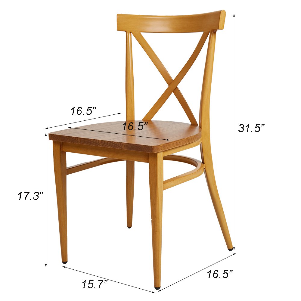 2 Pack Stackable Metal Dining Chairs with Solid Wood Seat - Indoor/Outdoor Kitchen & Restaurant Chairs for Home, Cafe, and Patio Use - Yellow