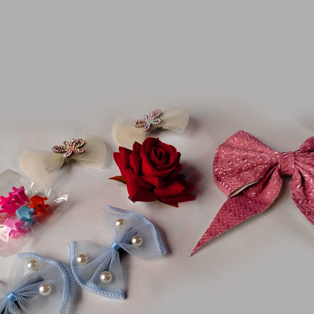 Shubeha Enterprises Hair Clips for Women & Girls - Floral Ribbon Hair Accessories, Comb Pins & Slide Barrettes - Bridal Party Hair Charm Clips Combo Pack - Perfect for Weddings, Prom & Everyday Styling