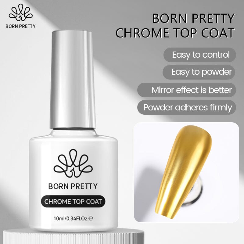 BORN PRETTY Chrome Mirror Effect Nail Polish Top Coat - 10ml High Gloss Shine for Gel & Acrylic Nails - Perfect for Manicures, Nail Art & Salon Use