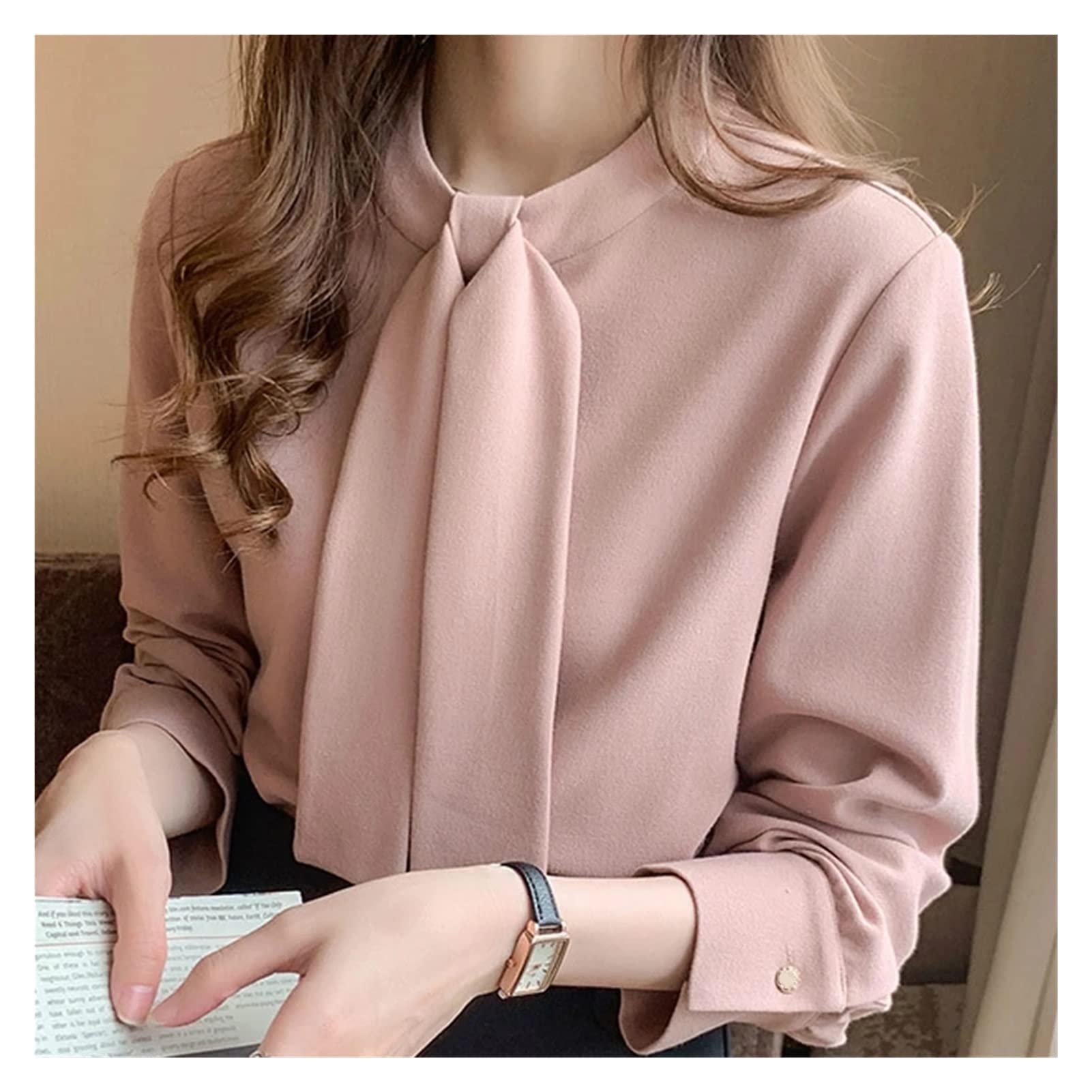 Elegant Spring Stand Collar Chiffon Blouse for Women - Long Sleeve Flowy Tops in Size S (Color A) | Perfect for Office Wear, Date Nights & Spring Outfits