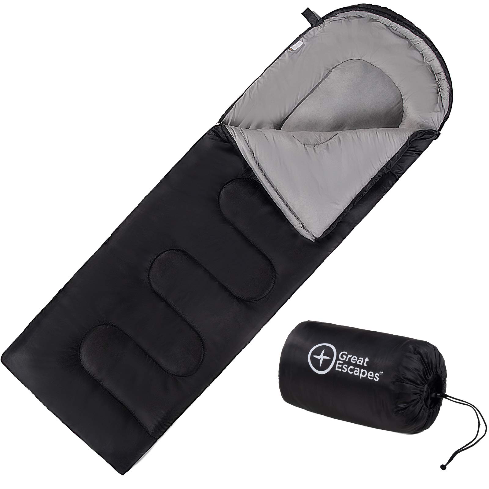 Great Escape Hooded Sleeping Bag - Lightweight, Washable & Warm 4-Season Camping Gear with Compression Sack - Perfect for Hiking, Backpacking, Indoor & Outdoor Adventures