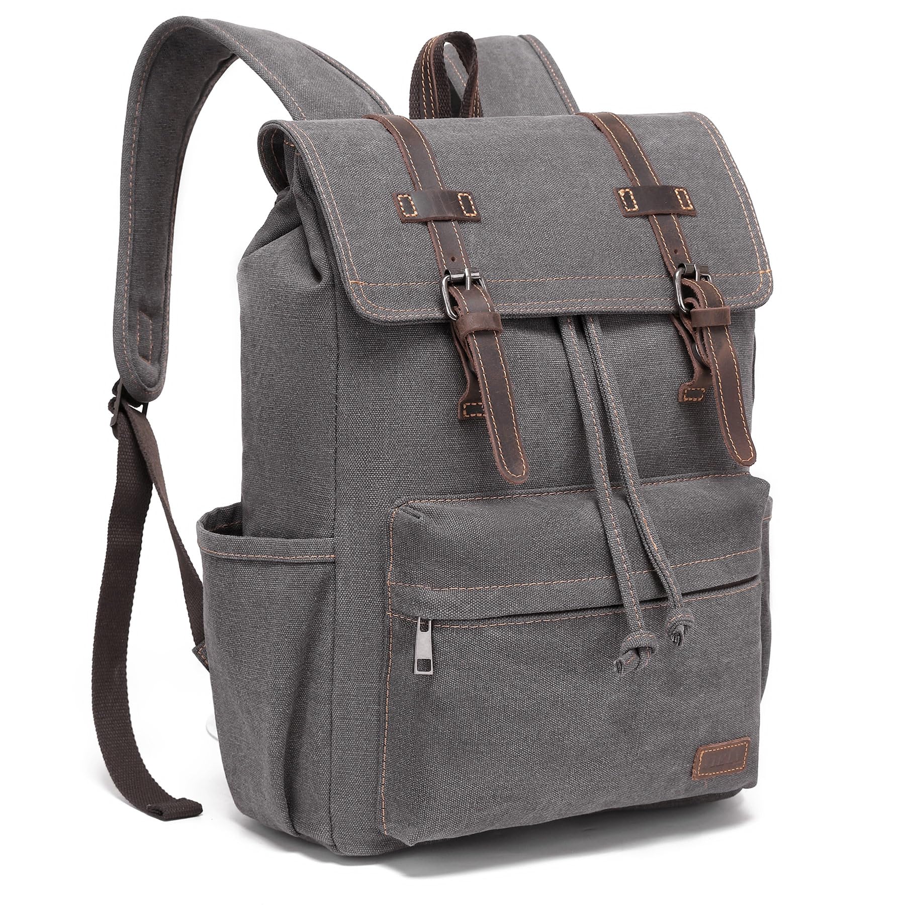 Vintage Leather Canvas Travel Backpack for Men - Waterproof Laptop Backpack with Multiple Pockets & 12.9 Inch Laptop Compartment - Perfect for College, Business Trips & Daily Commute (Grey)
