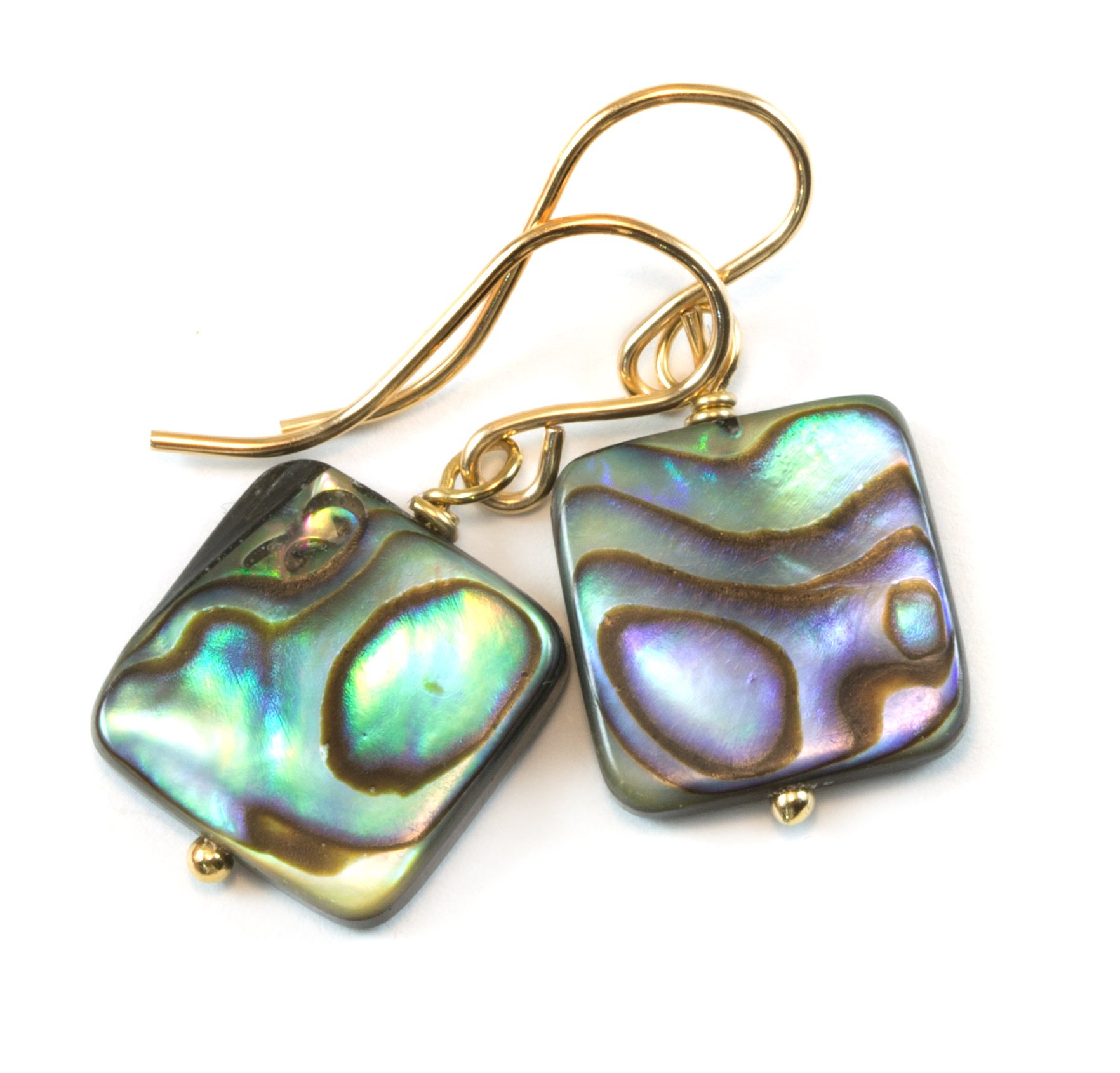 Peacock Blue Mother of Pearl Earrings - Abalone Shell Square Dangle Earrings for Women, Everyday Wear & Special Occasions