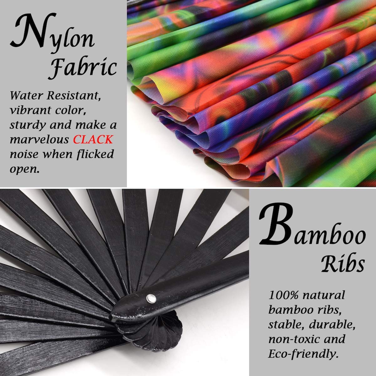 OMyTea 13'' Large Rave Folding Hand Fan for Men & Women - Portable Clack Festival Fan with Disco Bass Design - Perfect for EDM Concerts, Music Festivals, Rave Parties and Outdoor Events