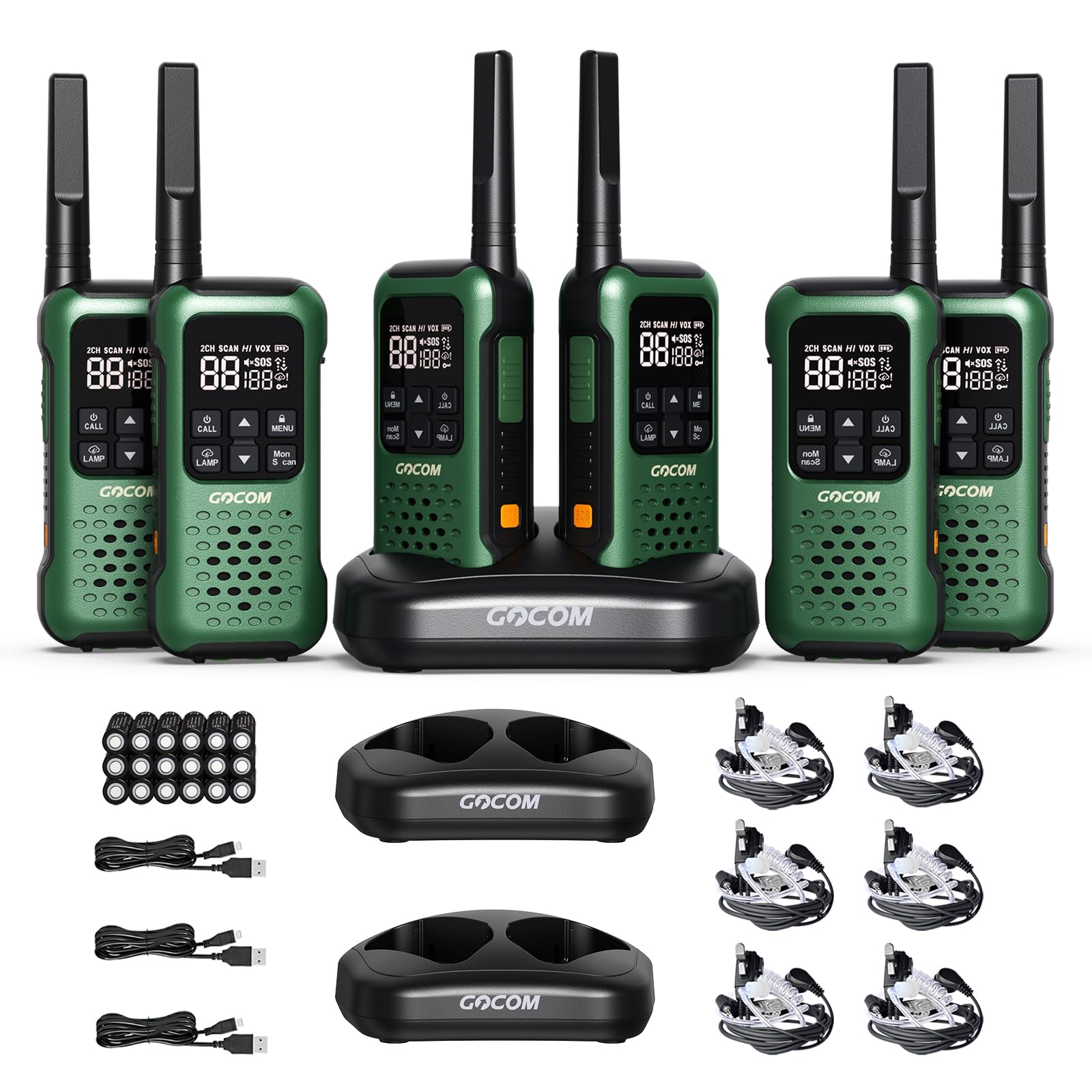 G9 IP67 Waterproof Two-Way Radios - 6 Pack, Long Range Rechargeable Walkie Talkies with NOAA Weather Alert & SOS Emergency Light for Outdoor Adventures, Hiking, Camping, and Emergency Preparedness