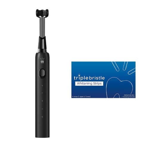 Triple Bristle Max Electric Toothbrush - 4 Brush Modes, Patented 3 Head Design for Deep Cleaning | Dentist Recommended with Soft Charcoal Infused Nylon Bristles | Teeth Whitening & Gum Care | Perfect for Travel, Home & Office Use