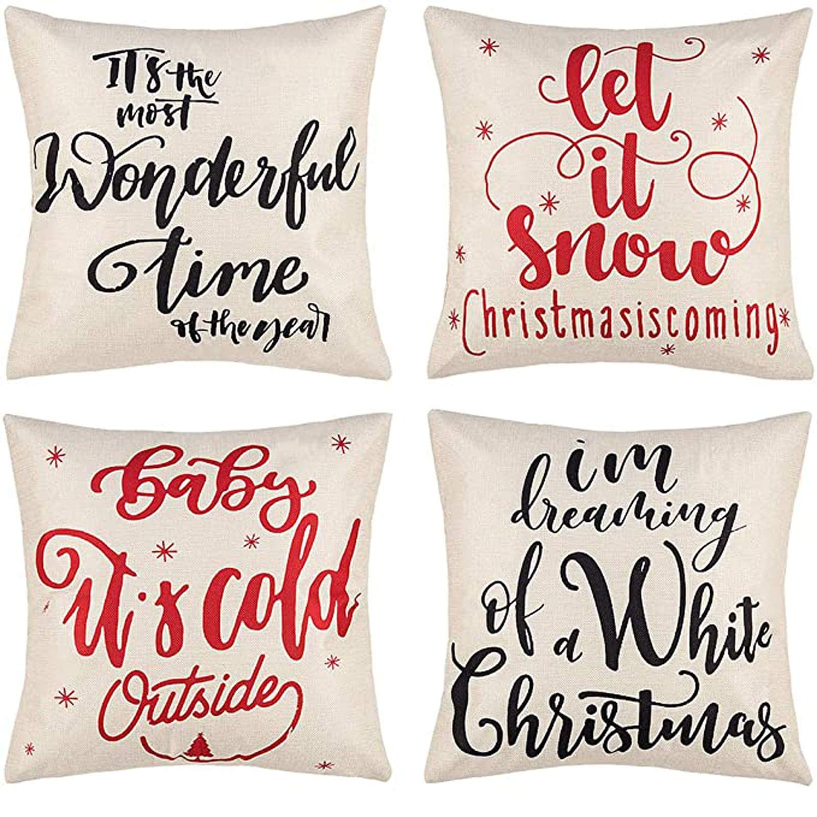4-Piece Decorative Throw Pillow Covers Set - 18x18 Inch Soft Cushion Covers for Sofa, Bed, Chair - Christmas & Fall Seasonal Home Decor - Perfect for Living Room, Outdoor Patio & Cozy Indoor Spaces