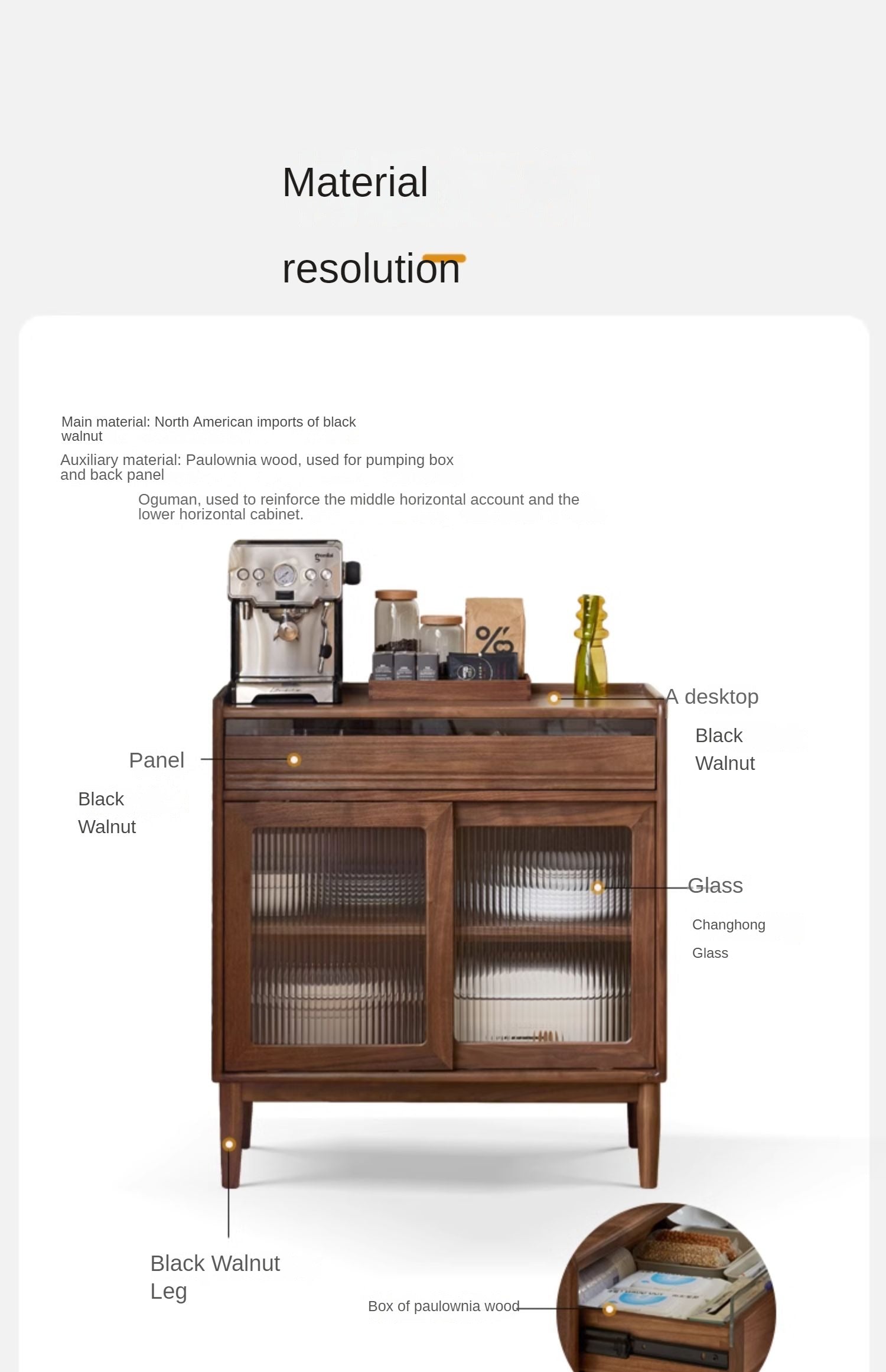 Black Walnut Solid Wood Modern Minimalist Dining Sideboard Buffet Cabinet - Perfect for Dining Room Storage & Kitchen Organization