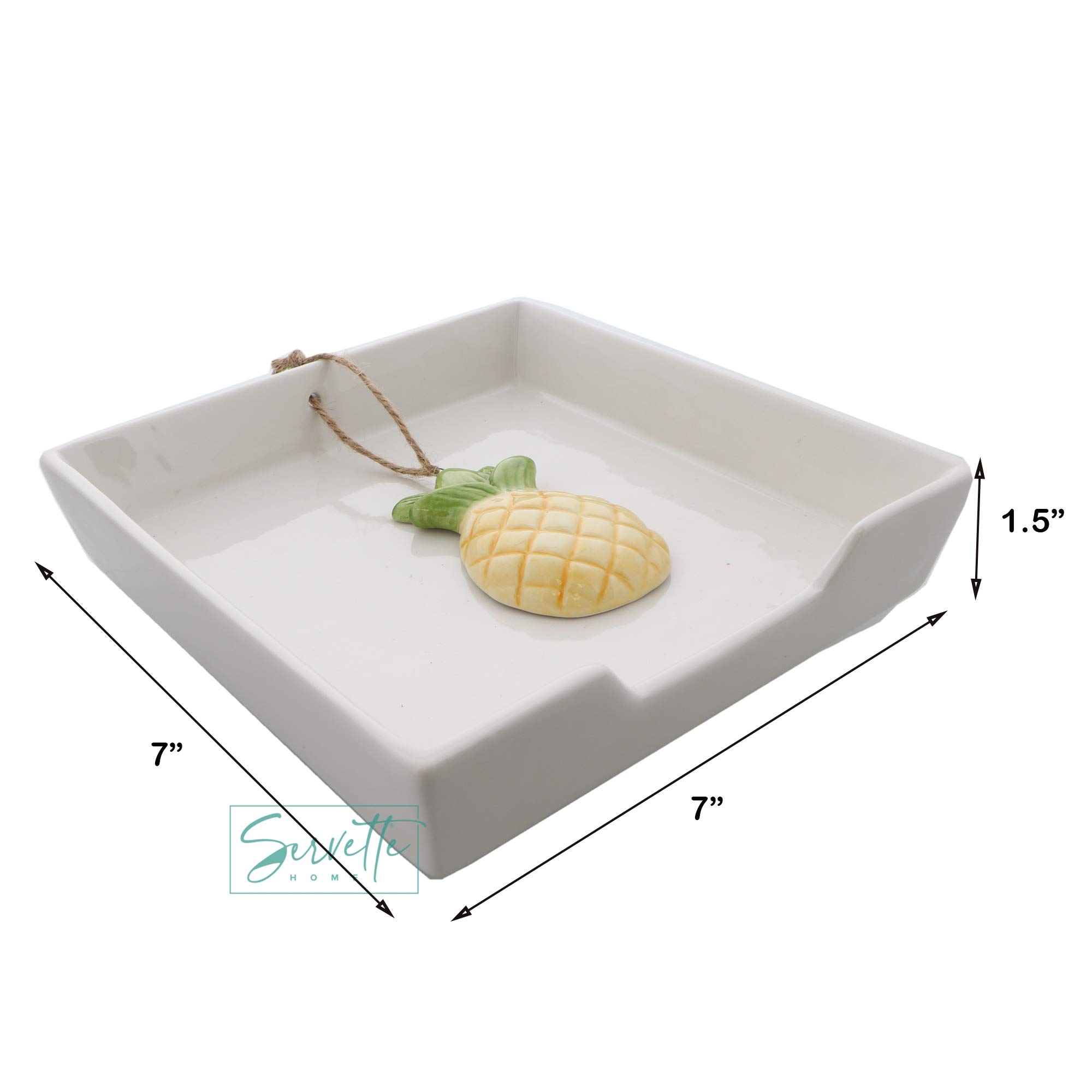 White Ceramic Pineapple Napkin Holder with Rope Weight - Elegant Tableware for Kitchen, Dining Room, and Party Decor
