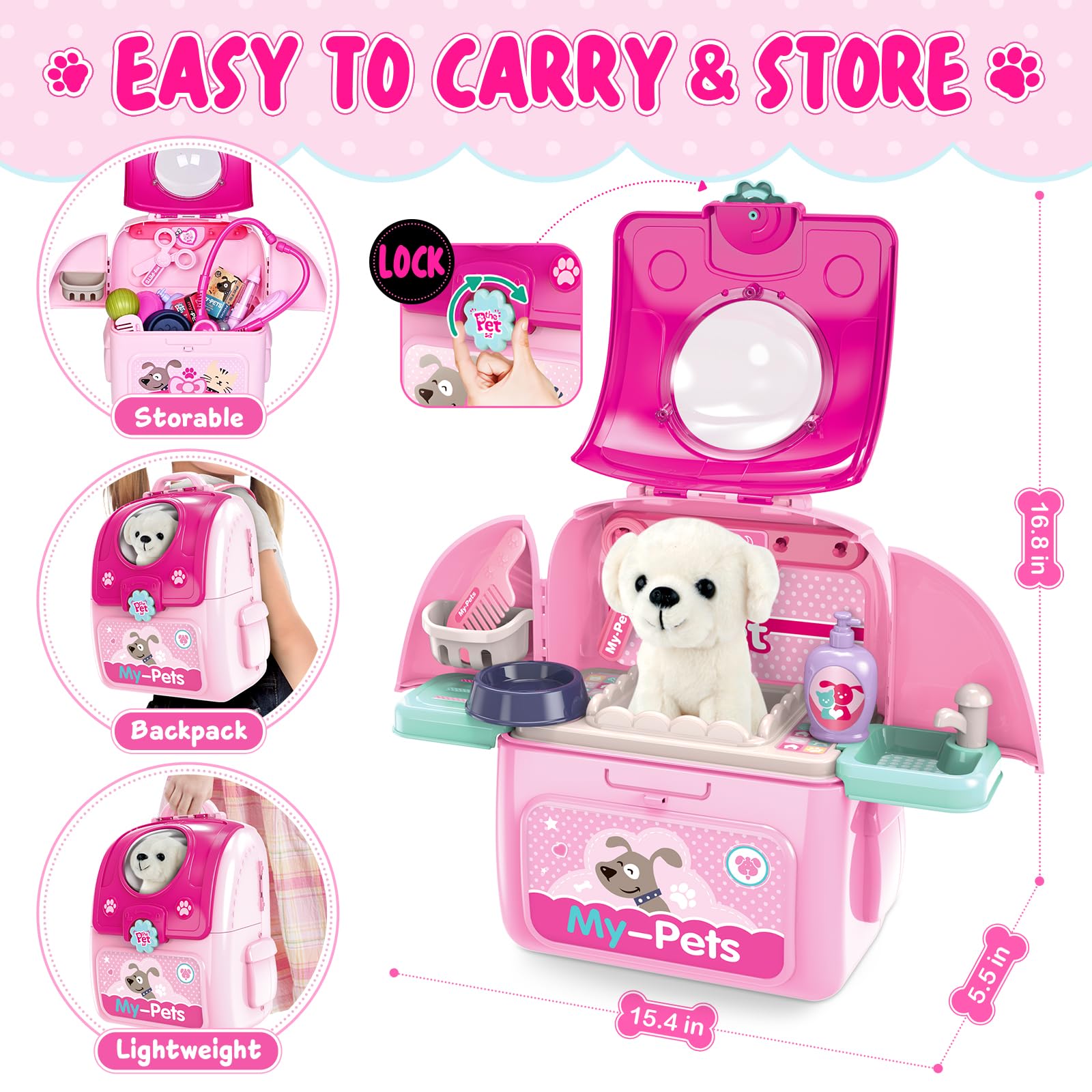**Pet Care Pretend Doctor Play Set for Toddlers & Kids Ages 2-6 - Interactive Doctor Kit with Plush Puppy Toy & Storage Backpack - Perfect for Role-Playing, Birthday Gifts & Educational Fun**