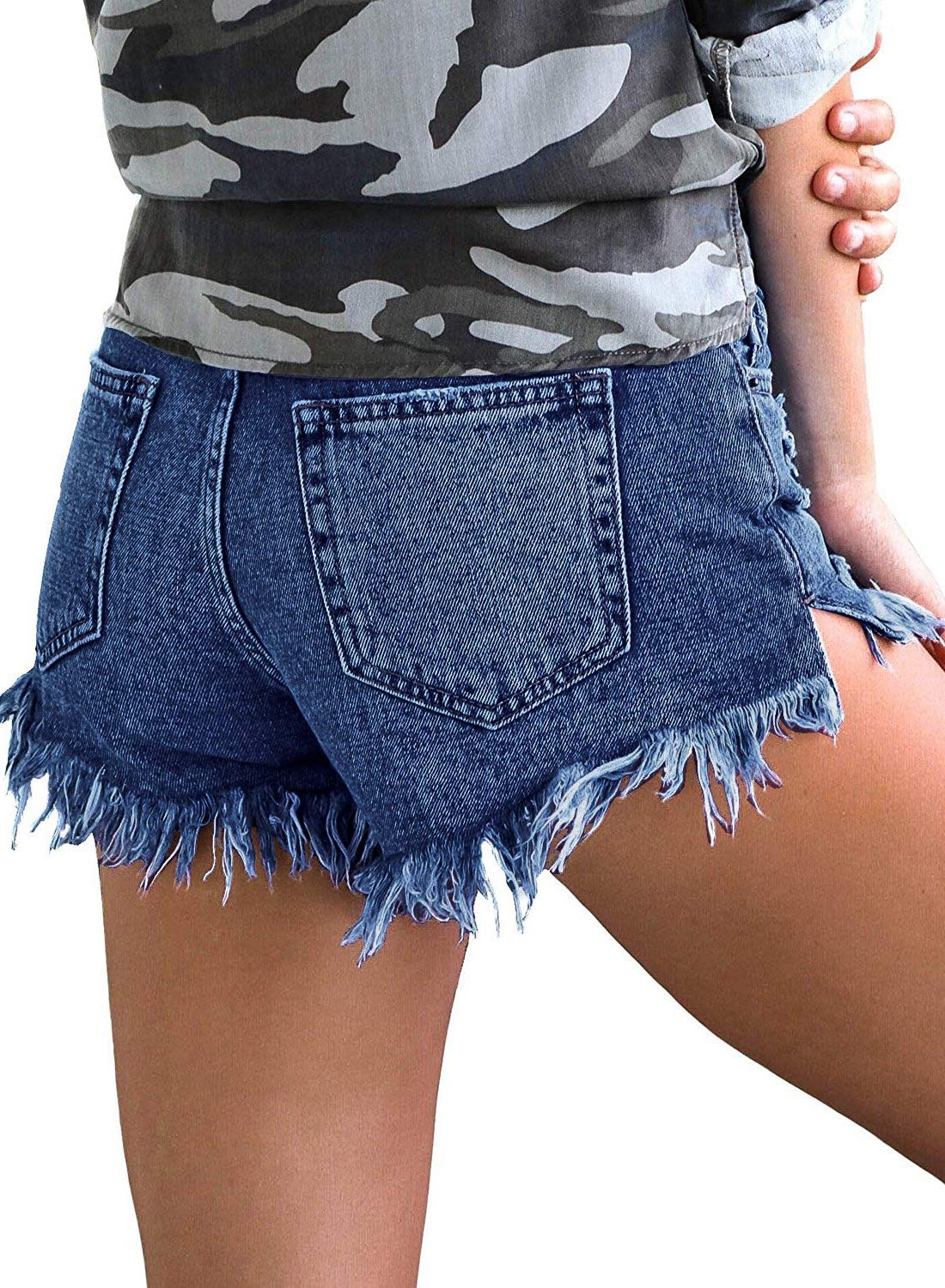 LookbookStore Women's Mid Rise Frayed Ripped Raw Hem Denim Shorts - Stylish Distressed Jean Shorts for Summer Outfits & Casual Wear