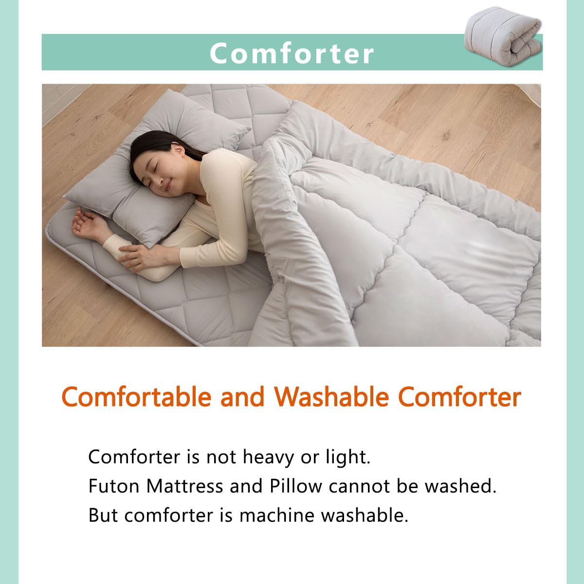 EMOOR 6-Piece Japanese Futon Set Lumiere3 - Twin Size Micro-Mini Waffle Cover in Gray | Complete Bedding Solution for Small Spaces, Guest Rooms & Minimalist Living | Perfect for Apartments, Dorms & Studio Living