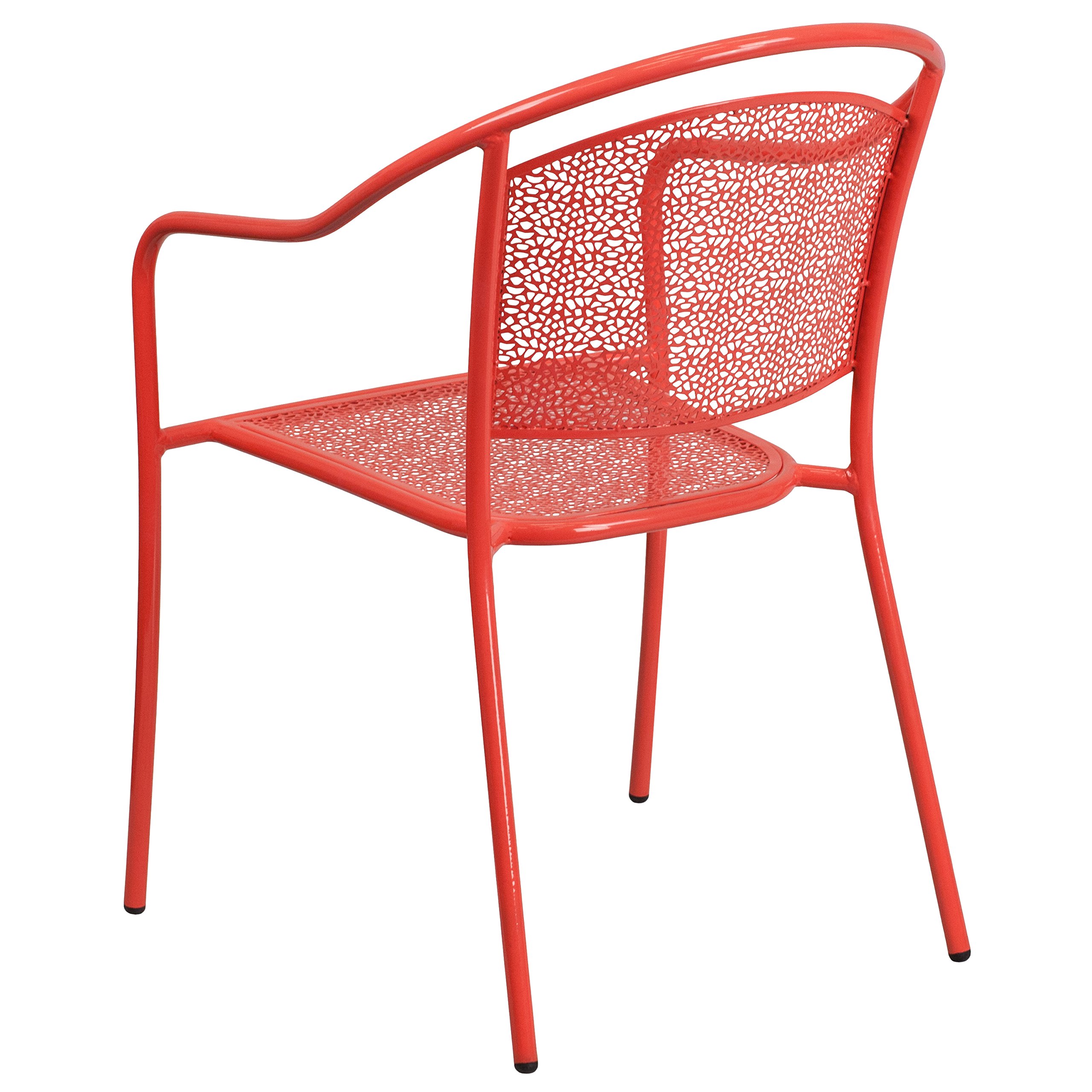 Flash Furniture Oia Commercial Grade 5-Pack Coral Indoor-Outdoor Steel Patio Arm Chairs with Round Back - Durable Stackable Dining Chairs for Restaurants, Cafes, and Outdoor Entertaining