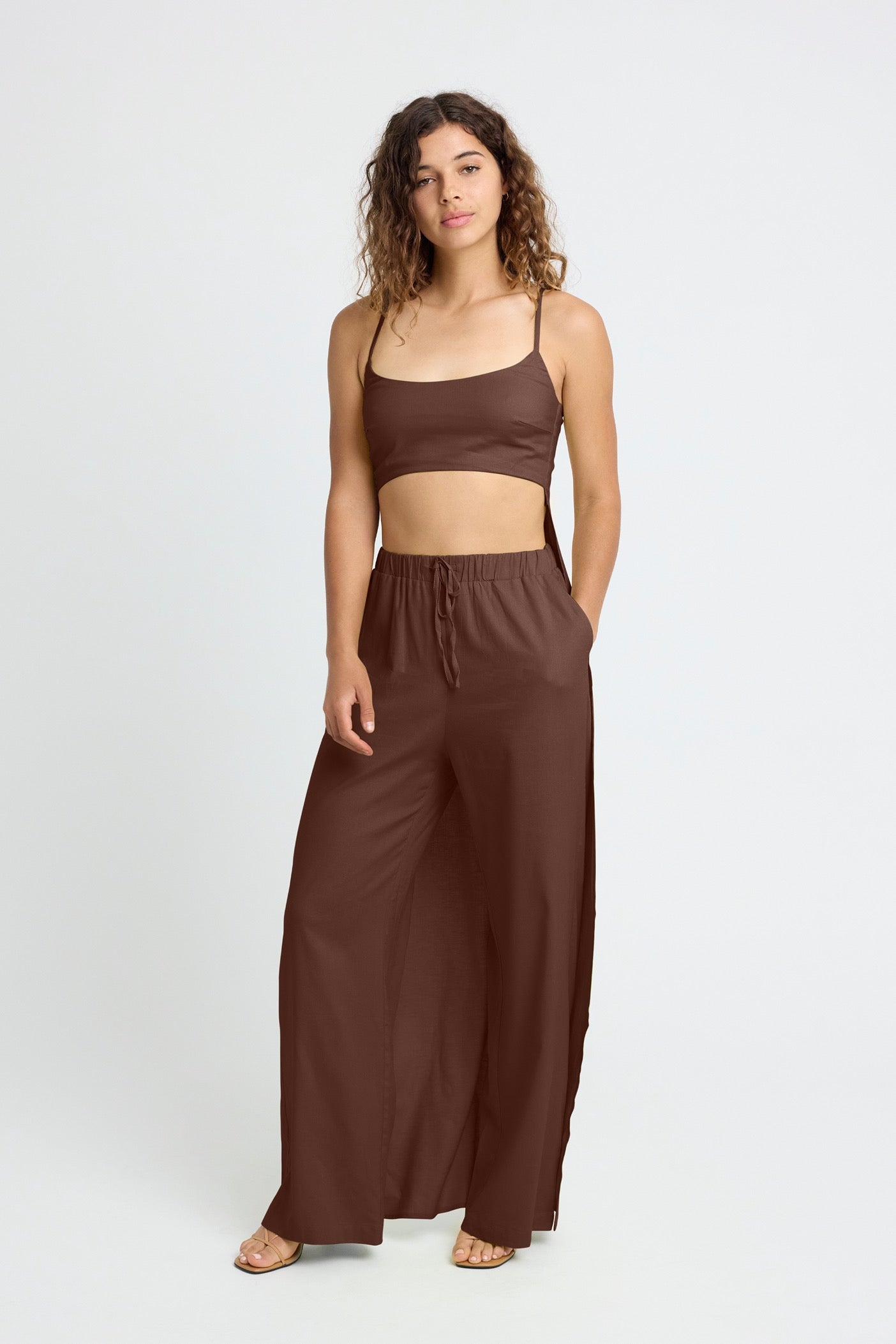 Mari Linen Top Women's Casual Short Sleeve Blouse Chocolate Brown | Summer Beach Outfit, Office Wear & Weekend Style