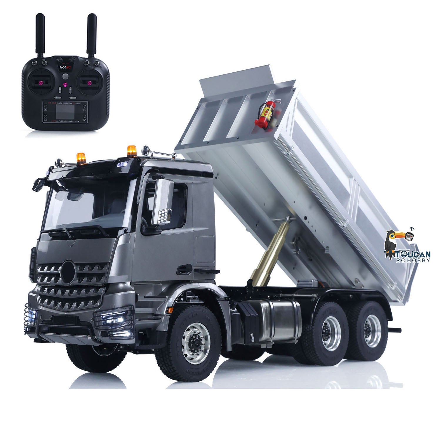 1/14 Scale RC Hydraulic Dumper Truck - 2-Speed Metal Chassis Tipper Model Car with Light & Sound - US Stock - Perfect for Construction Site Simulation and RC Hobby Enthusiasts