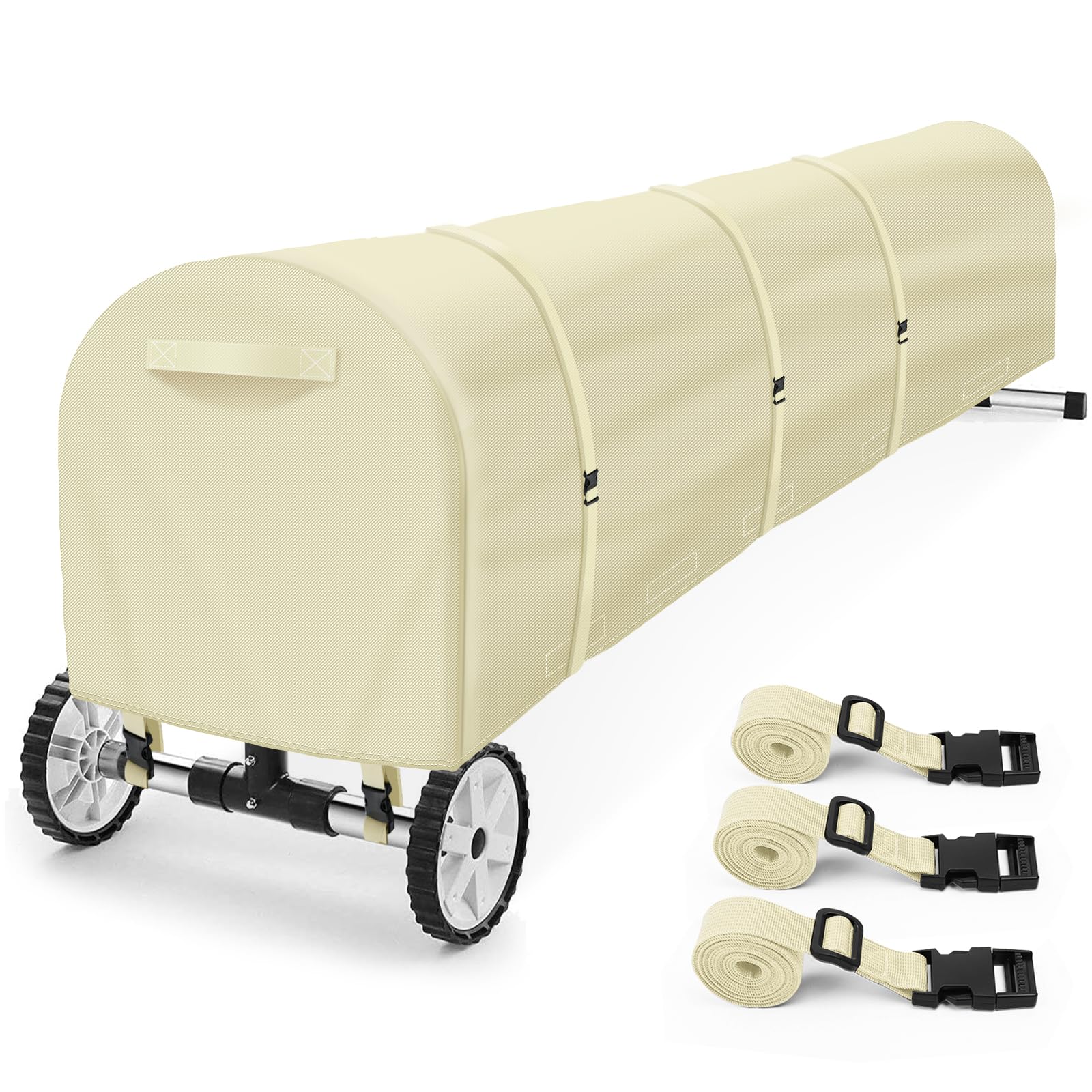 16Ft Heavy Duty Solar Pool Cover Reel - UV Resistant, Waterproof Blanket Roller for Inground Swimming Pools | Durable Beige Design | Perfect for Easy Pool Cover Storage & Protection