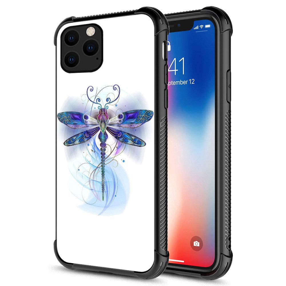 Premium Shockproof iPhone 12 Pro Max Case with Tempered Glass Back & Soft TPU Bumper - Blue Dragonfly Design Protective Cover for Everyday Use, Travel & Outdoor Activities