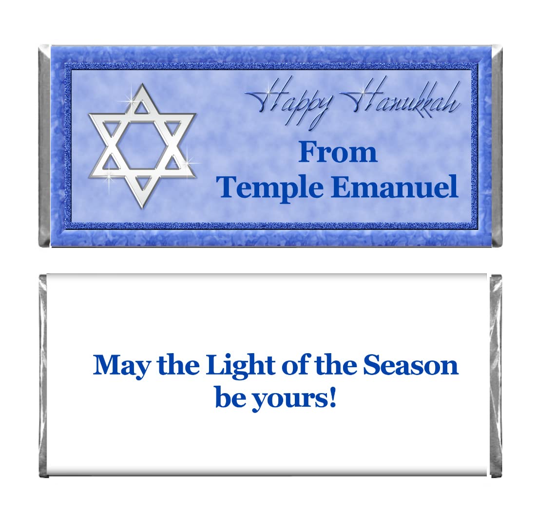 200 Personalized Custom Hanukkah Star of David Chocolate Wrappers - Business & Holiday Candy Bar Foils for Gifts, Parties & Celebrations