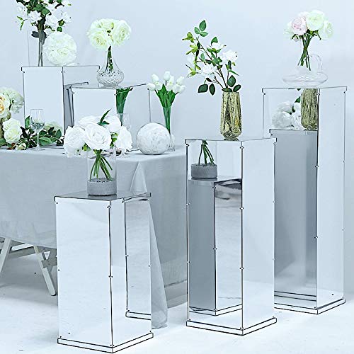 BalsaCircle 5 Silver Mirror Display Box - Elegant Flower Riser Vase for Wedding Centerpieces, Floor Standing Pedestal Holder - Perfect for Wedding Decor, Home Decor, and Event Displays