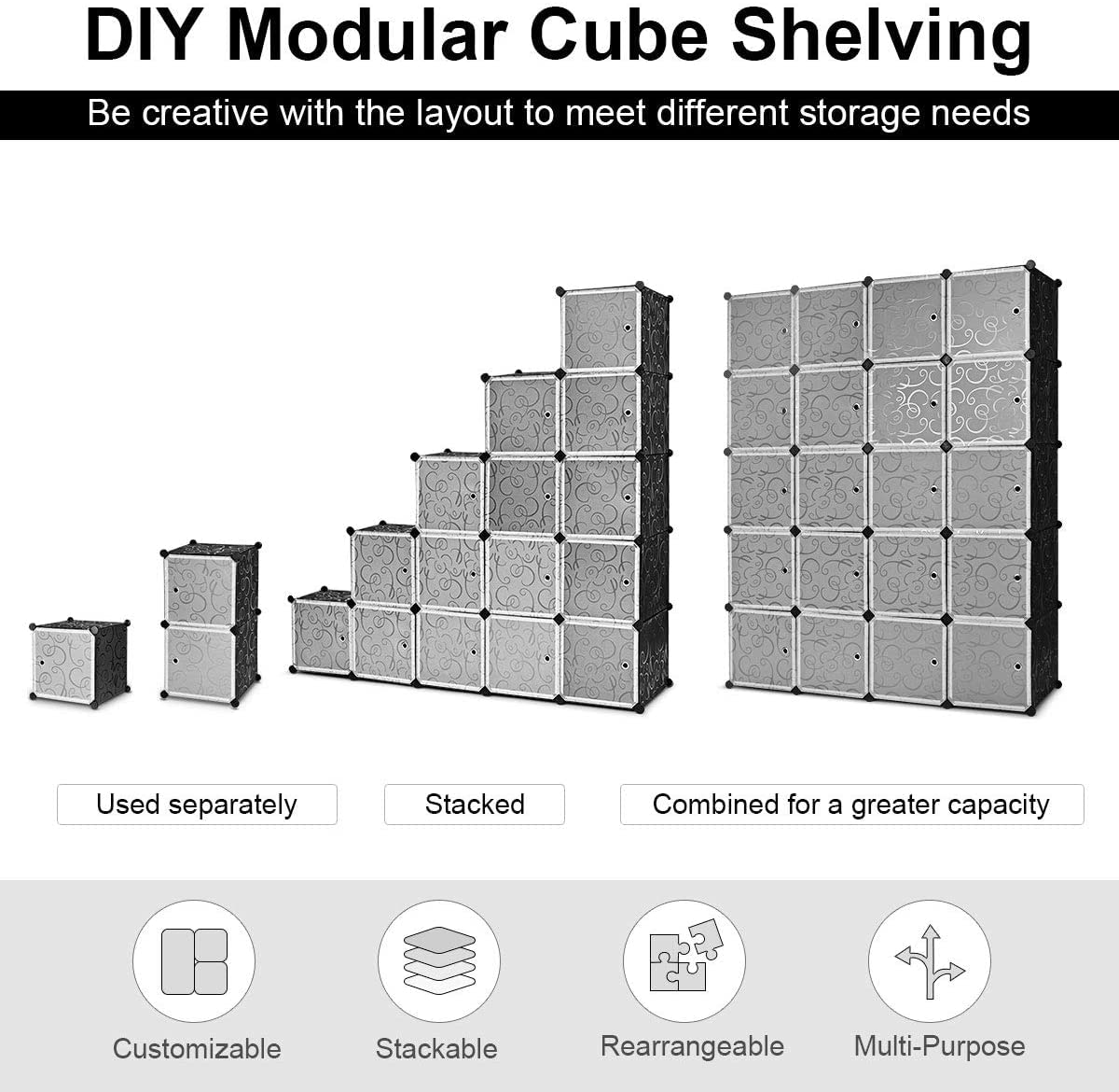 GRAFFY 20-Cube Storage Organizer with Doors - DIY Modular Closet Shelf Unit for Clothes, Toys & Home Organization - Perfect for Bedroom, Living Room, Office & Dorm Storage Solutions
