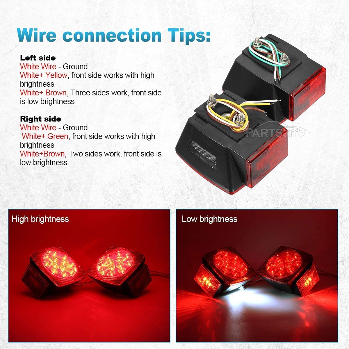 Partsam 12V LED Boat & Trailer Light Kit - Waterproof Square Submersible Lights with Stop/Tail/Turn Signals & 14.17