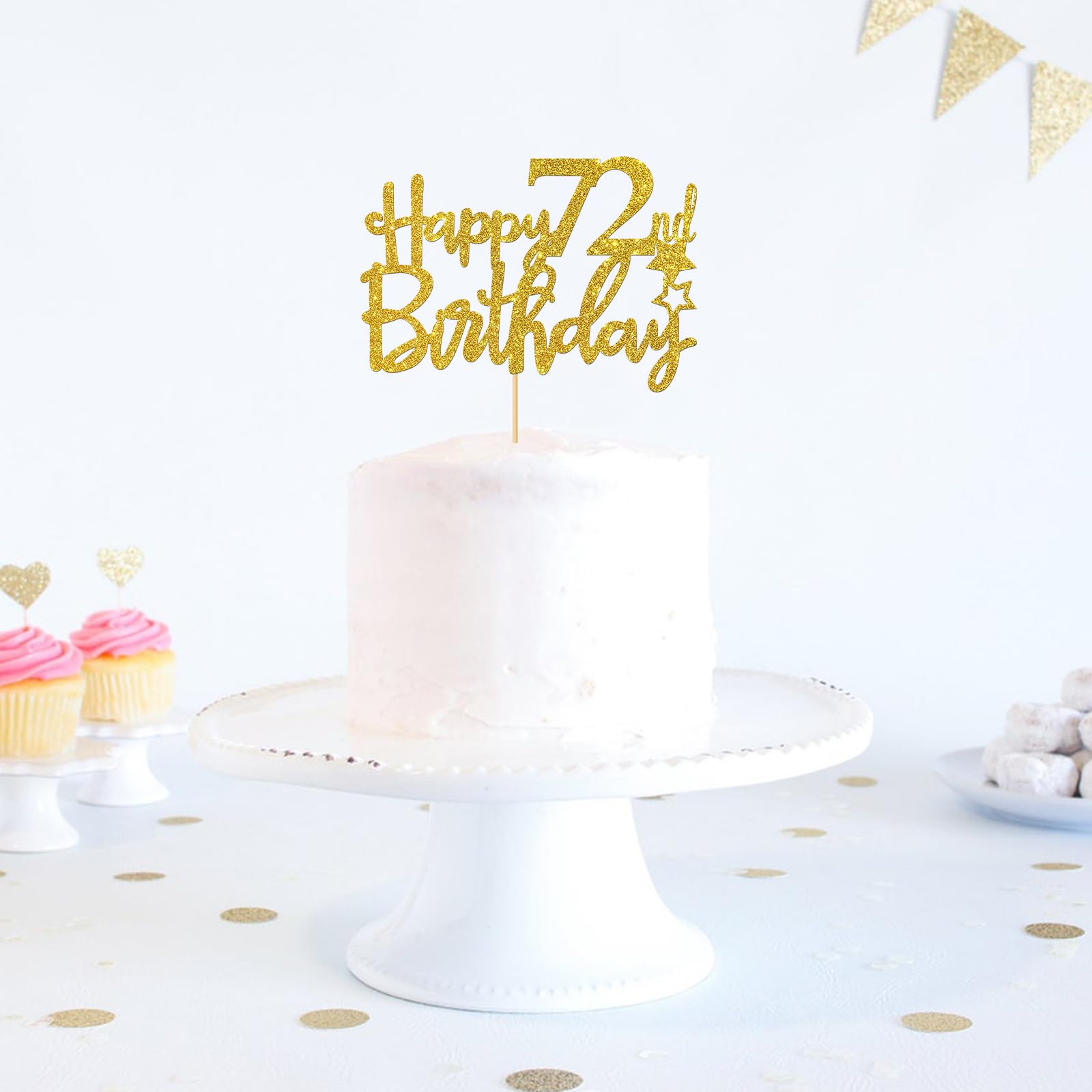 72nd Birthday Cake Topper - Gold Glitter 72 Sign for Birthday Cakes - Cheers to 72 Years Party Decorations - Perfect for Milestone Birthday Celebrations, Retirement Parties & Anniversary Events
