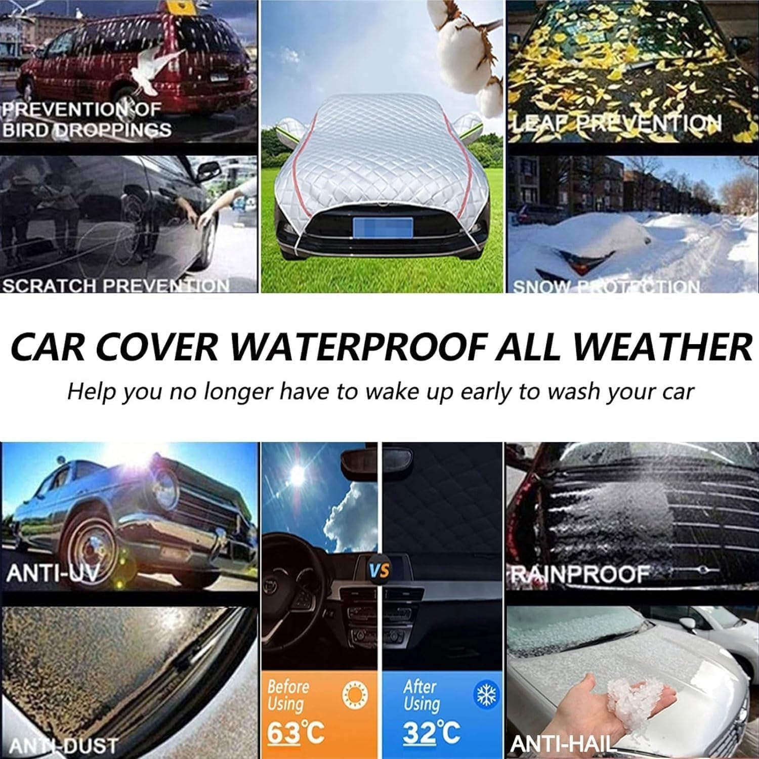 2014-2024 Toyota Highlander Hail Protection Car Cover with Reflective Strips | Weatherproof Vehicle Protector for Hail Storms & Outdoor Parking (Silver)