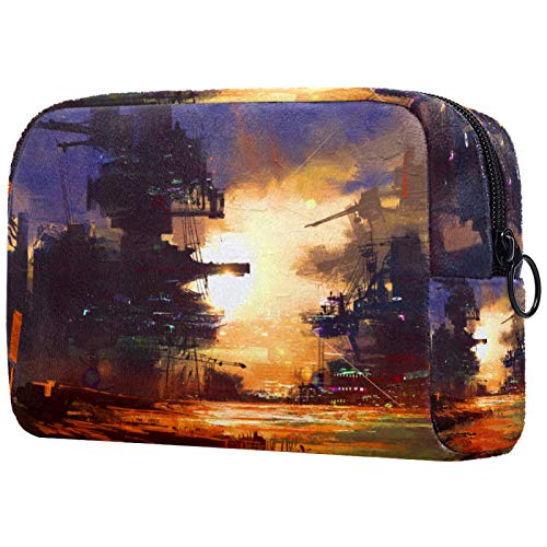 Waterproof Travel Toiletry Bag for Women & Men - Cosmetic Makeup Organizer with Zipper, Sunset City Sci-Fi Design - Perfect for Airplane Carry-on, Gym, Camping & Vacation Essentials
