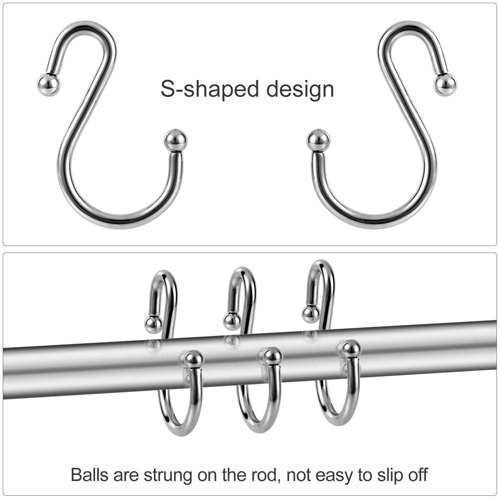 Premium 304 Stainless Steel S-Shaped Shower Curtain Hooks - Rustproof Bathroom & Kitchen Hooks for Curtains, Utensils & Clothes - Durable & Easy to Install (Set of 12, Chrome Finish) - Perfect for Bathroom Organization & Space-Saving Storage