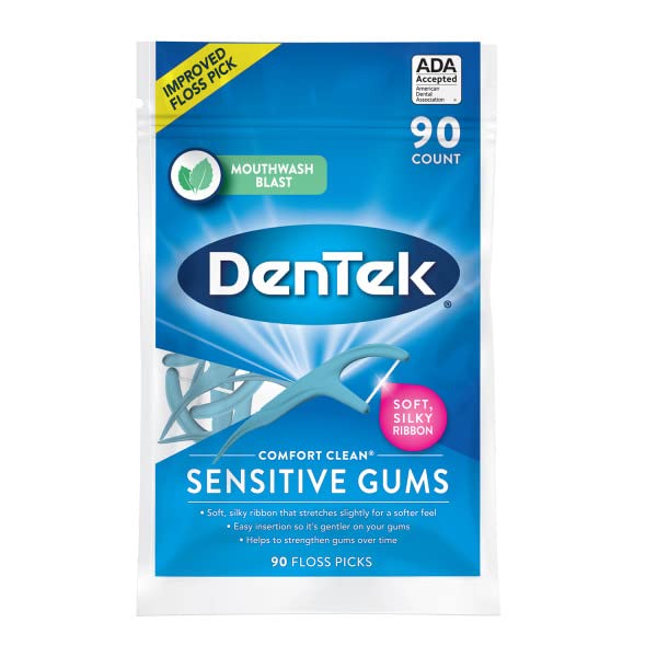 DenTek Comfort Clean Floss Picks for Sensitive Teeth - Soft & Silky Dental Ribbon, 90 Count (Pack of 6) | Gentle Teeth Cleaning for Sensitive Gums, Perfect for Travel & On-the-Go Oral Care