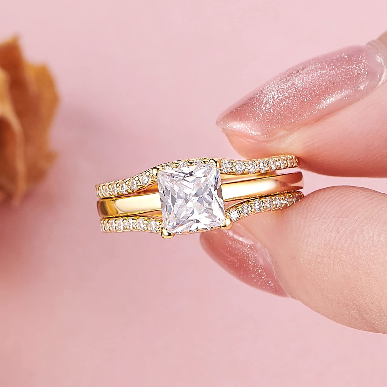 Princess Cut CZ Solitaire Engagement Ring Set with Wedding Band & Enhancer Guard Ring - Sterling Silver Sizes 5-12 | Perfect for Proposals, Anniversaries & Bridal Jewelry