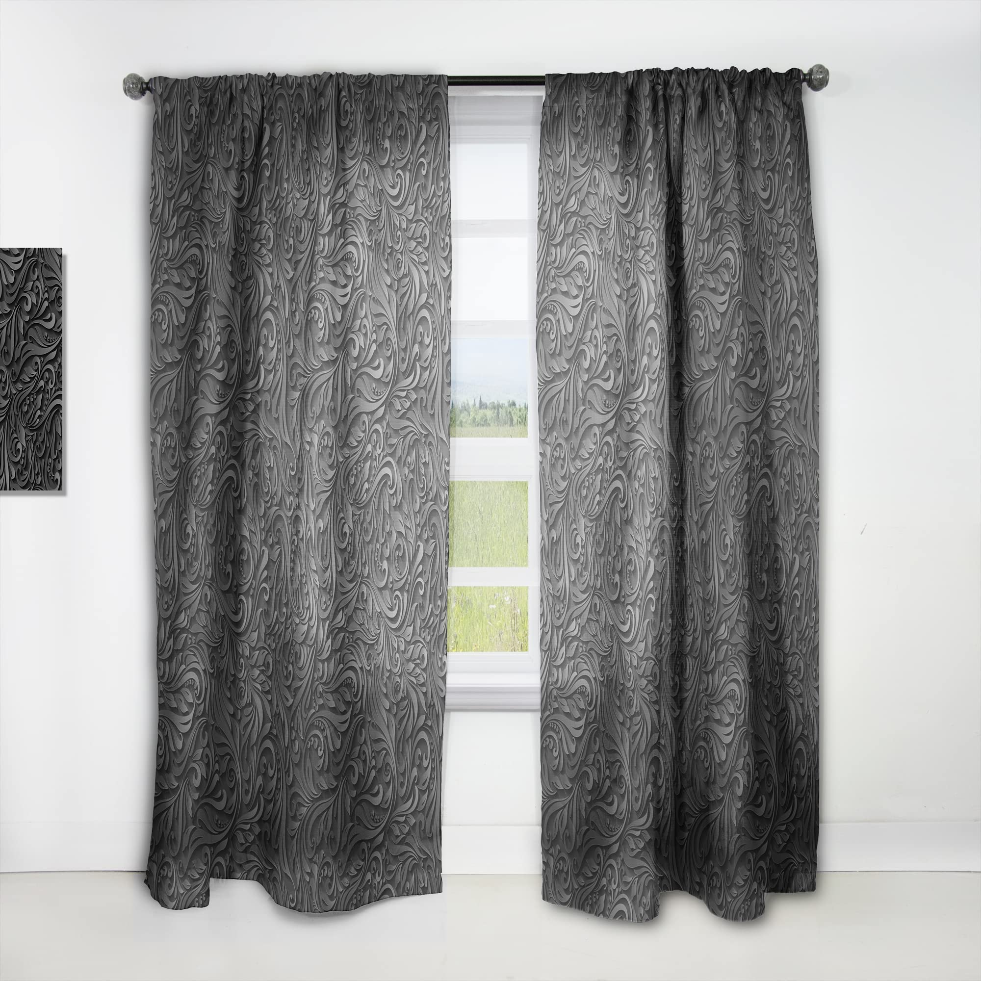 3D Black Leaf Print Thermal Insulated Curtains - Single Panel 52x63 Inches - Elegant Window Drapes for Bedroom & Living Room - Perfect for Home Decor, Privacy & Temperature Control