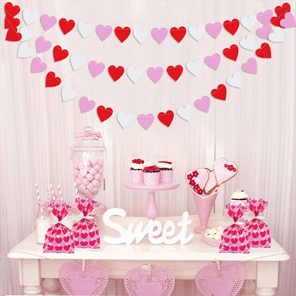 Valentine's Day Heart Shaped Cellophane Treat Bags with Twist Ties - Sweet Party Favor Goodie Bags for Candy, Chocolates, Cookies, Soap & Food - Perfect for Valentine Gifts, Classroom Treats & Wedding Favors