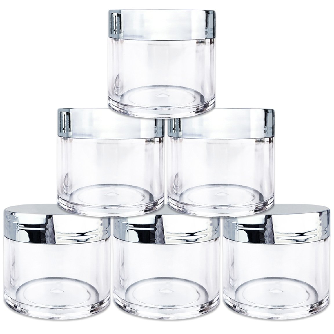 Beauticom 30G/30ML (1 Oz) Round Clear Plastic Jars with Flat Top Lids - BPA Free Food Storage Containers for Herbs, Spices, Loose Leaf Tea, Coffee, Cosmetics & DIY Crafts (24 Pack, Silver) - Perfect for Kitchen Pantry Organization & Small Item Storage