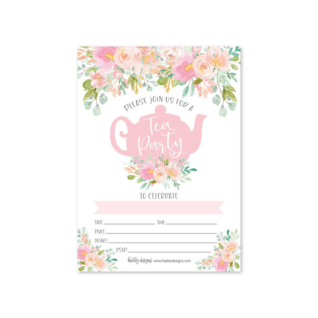 25 Elegant Princess Tea Party Birthday Invitations for Girls - Cute Floral Tea Cup Design, Printable & Customizable - Perfect for 5th Birthday, Princess Theme Party, Afternoon Tea Celebration
