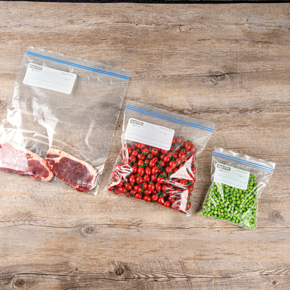 Bag Tek 1 Gallon Clear Plastic Freezer Bags - Double Zipper, BPA Free, Write-On Labels (10.75