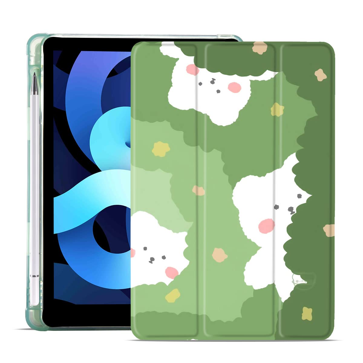 Cute White Cartoon Bear iPad Case for iPad 9.7 inch (5th/6th Gen 2017/2018) - Soft TPU Protective Cover with Pencil Holder & Auto Sleep/Wake Function - Perfect for School, Work & Travel - Ideal Gift for Girls & Women