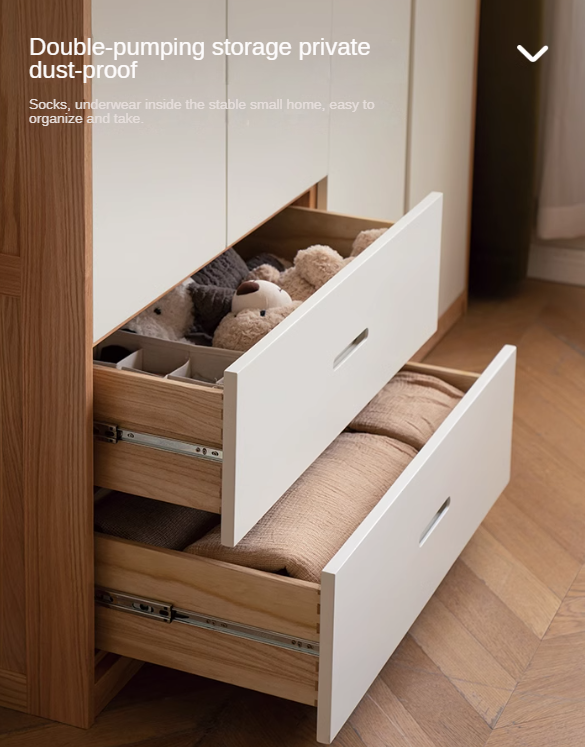 Oak Solid Wood Log Cream Style Wardrobe - Rustic Bedroom & Living Room Storage Furniture for Home Organization