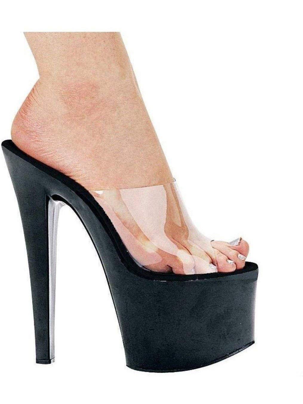 Ellie Shoes E-711-Vanity 7 Inch Heel Mule Sandals for Women - Clear/Black - Size 10 | Comfortable High Heels for Party, Wedding & Evening Wear