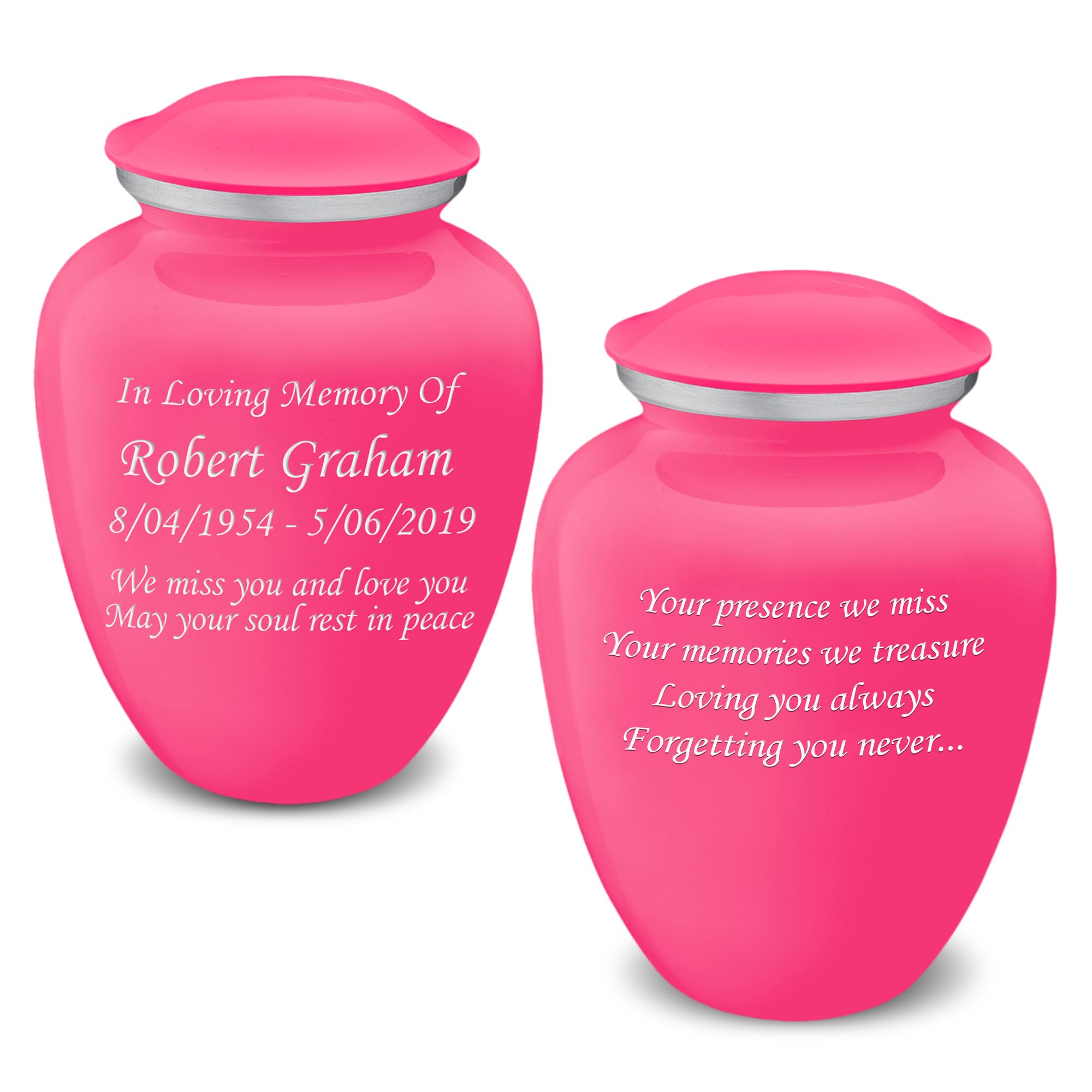 Personalized Cremation Urns for Human Ashes - Large Bright Pink Funeral Urn for Adults with Double Side Engraving (Holds 200 lbs) - Perfect for Memorial Services, Home Display & Honoring Loved Ones