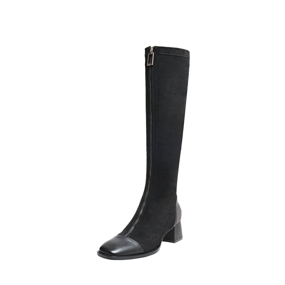 TinaCus Women's Stretch Knee High Boots with Front Zipper - Handmade Cap Toe, Comfortable Low Chunky Heel for Fall Fashion, Office Wear & Night Out