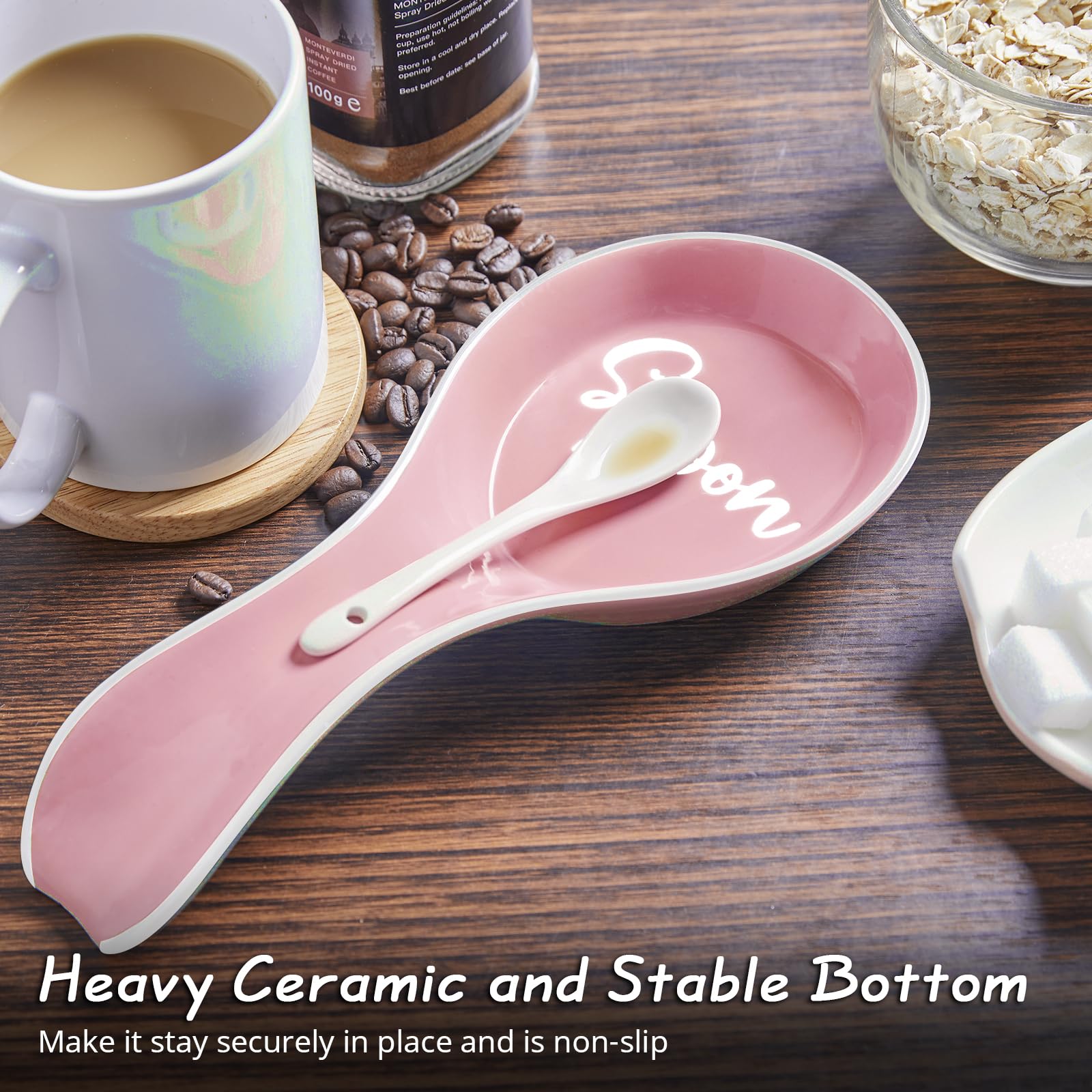 **DAYYET Large Ceramic Spoon Rest for Stove Top - Kitchen Utensil Holder for Ladles, Spatulas & Tongs - Pink Countertop Decor for Cooking & Serving - Perfect for Stovetop, Counter & Dining Table**