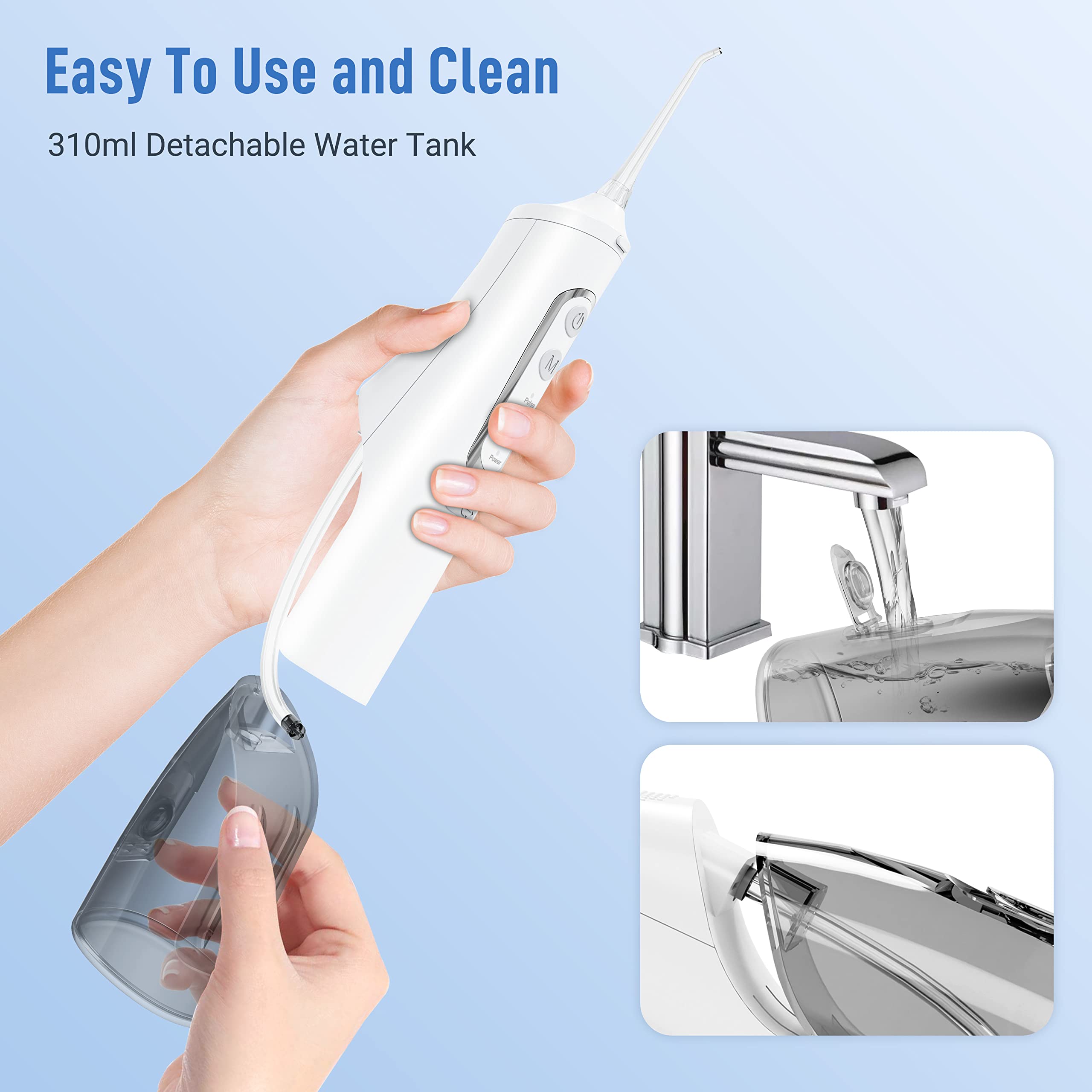 Infiwarden Cordless Water Flosser - Portable Rechargeable Dental Oral Irrigator with 310ml Water Tank, IPX7 Waterproof Teeth Cleaner for Home & Travel - Perfect for Braces Care & Gum Health (White)