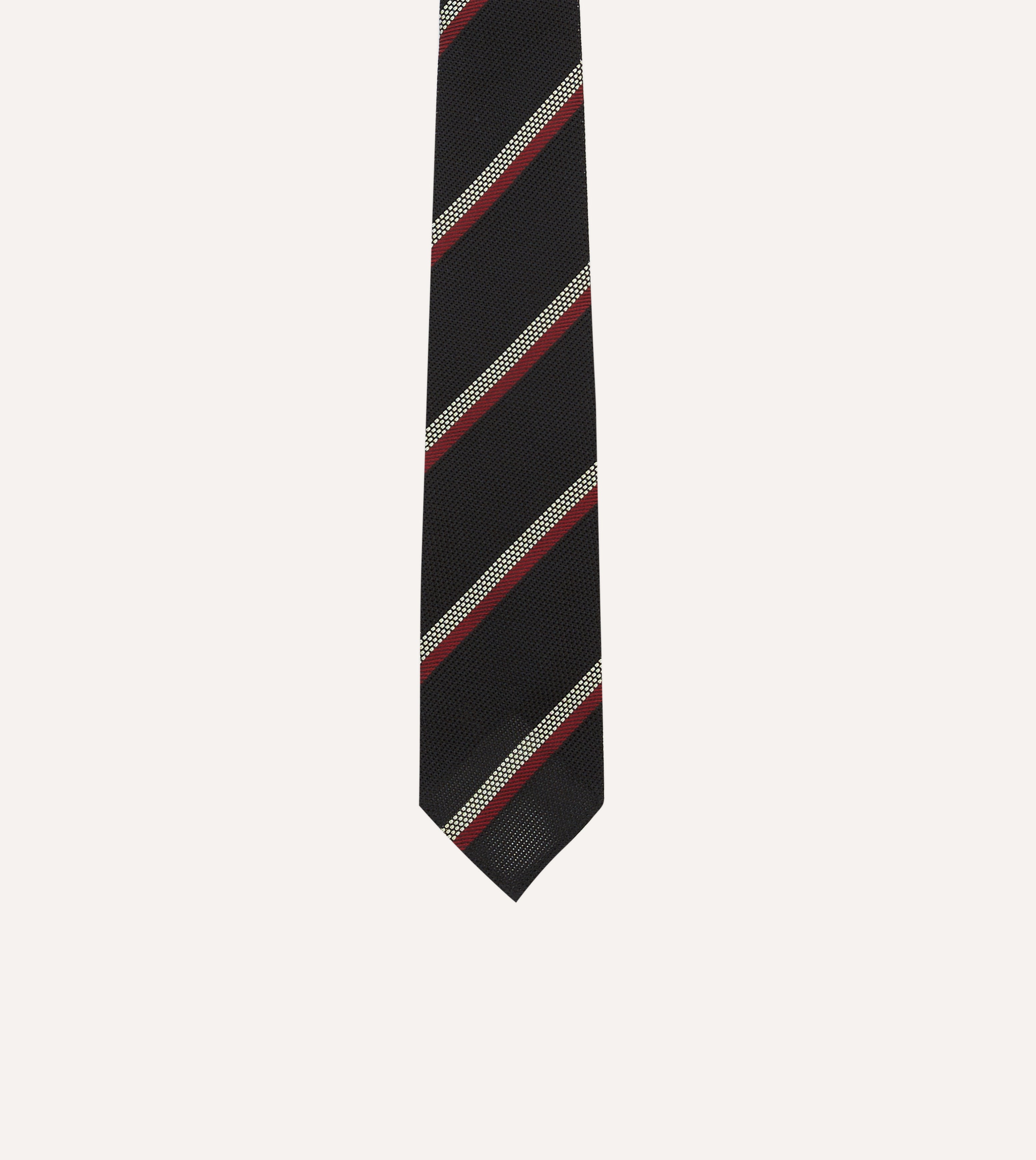 Premium Hand-Rolled Silk Grenadine Tie - Classic Black, White & Red Striped Pattern - Perfect for Weddings, Business Meetings & Formal Events