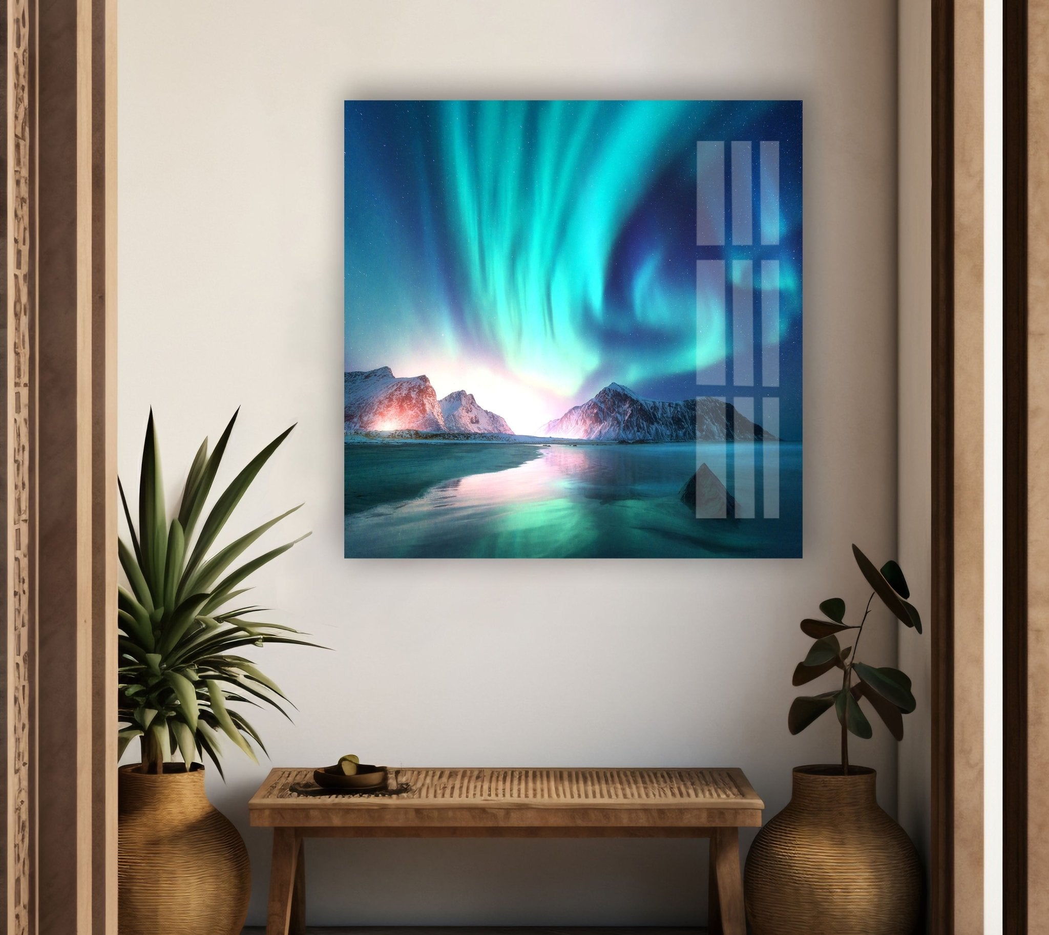 Aurora Northern Blue Glass Wall Art - Handmade Modern Home Decor for Living Room, Bedroom & Office - Stunning Blue Glass Mural for Unique Interior Design