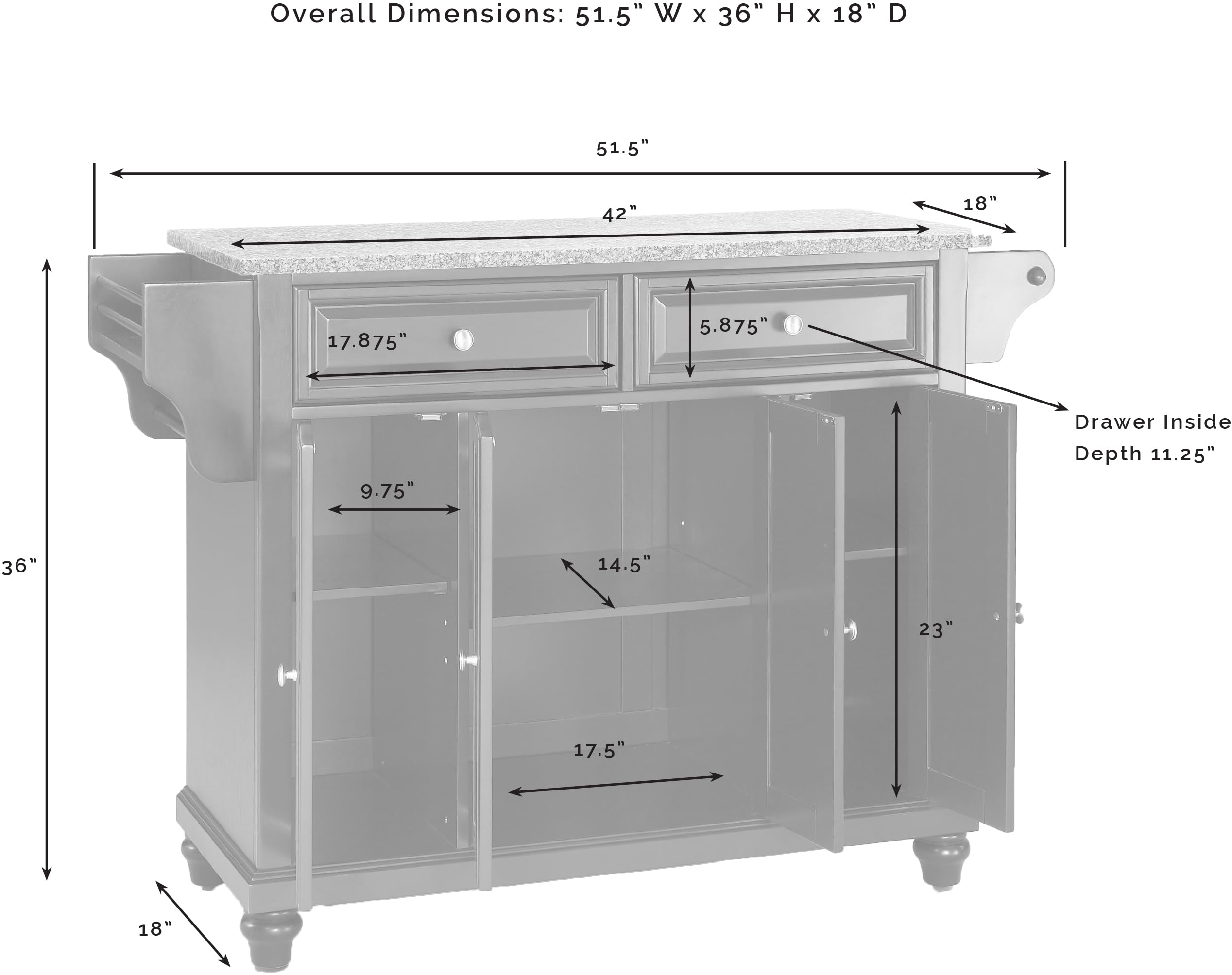 Crosley Cambridge Granite Top Rolling Kitchen Island Cart with Storage - Microwave Stand & Spice Rack - Black - Perfect for Small Kitchens, Pantry Organization & Extra Counter Space